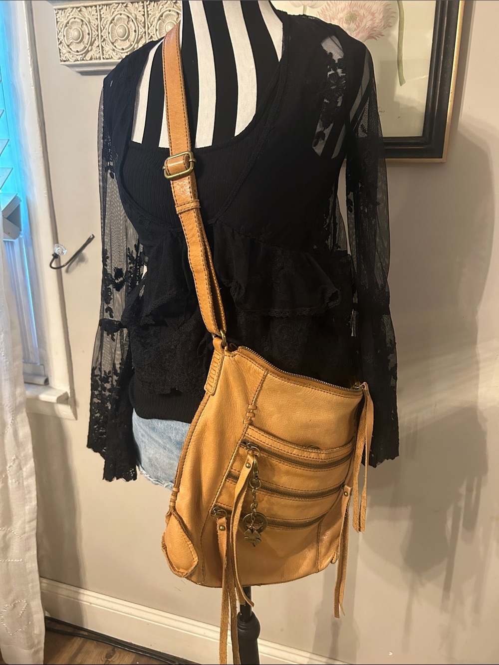 Lucky Brand Tan Crossbody Bag with Zip Pockets